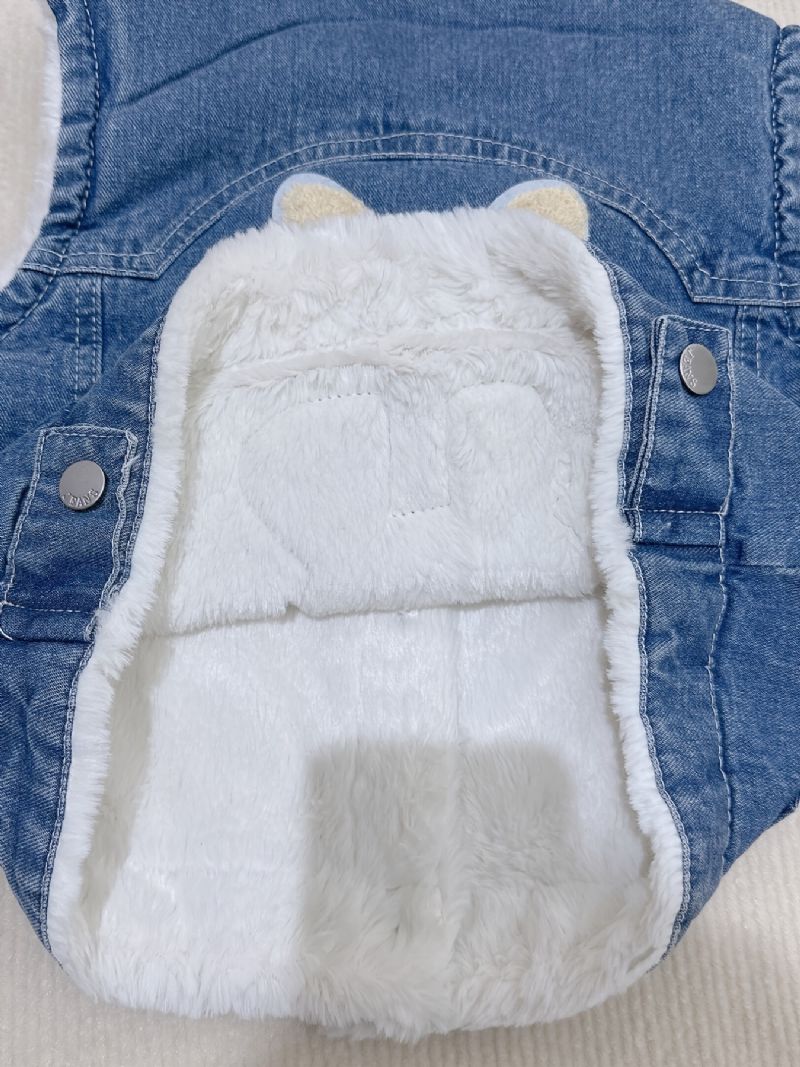 Jeansväst För Flickor Plysch Förtjockad Varm Kaninbroderi Topp Barnkläder