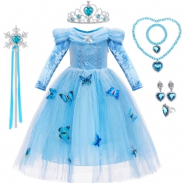 8st Flickor Butterfly Princess Klänning Kostym Med Accessoarer Festklänningar Barnkläder