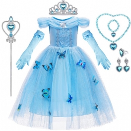 9st Flickor Cinderella Princess Klänning Kostym Smycken Handskar Crown & Wand
