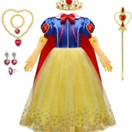 9st Flickor Snövit Klänning Kostym Prinsessan Smycken Handskar Kron & Prinsess Stav Kläder För Julaftonsfest Födelsedag Barnkläder