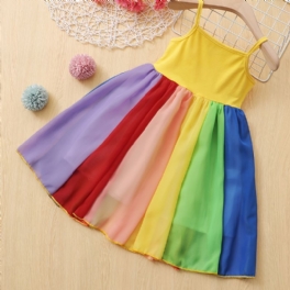 Ärmlös Rem För Flickor Rainbow Color Patchwork Klänning Barnkläder