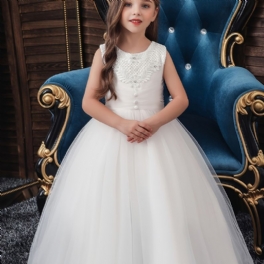 Barn Flickor Blommor Mesh Princess Klänning Bröllopsklänning Kvällsfest Tutu Performance Dress