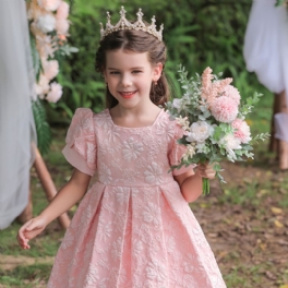 Bebis Flickor Dress Lantern Sleeve Blomstertryck Prinsessklänning Bröllopsklänning Släpande Aftonklänning