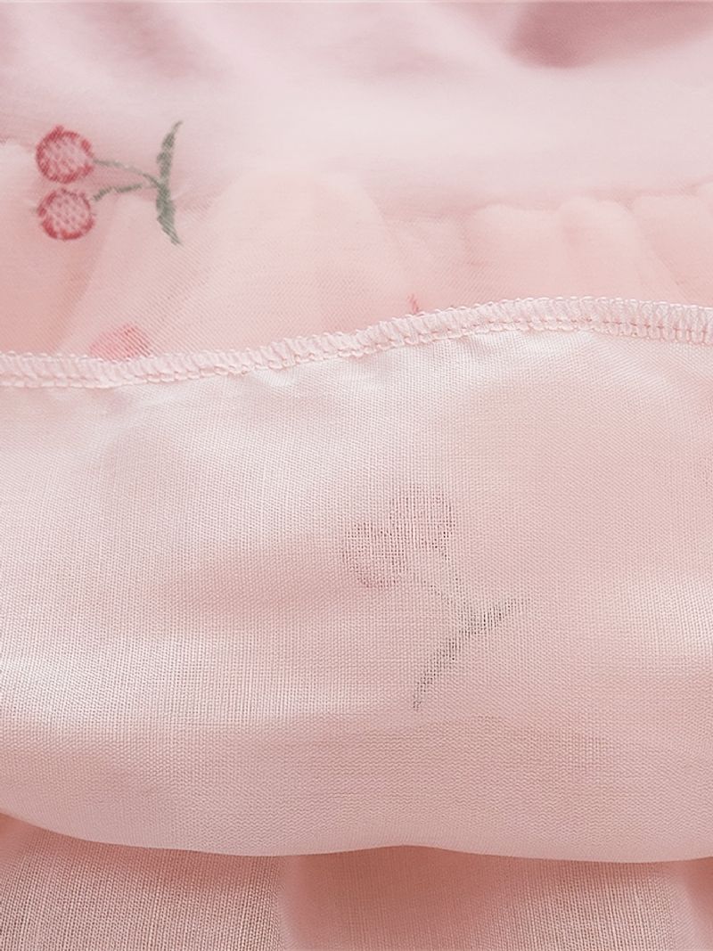 Bebis Flickor Elegant Mesh Princess Klänning Med Söt Körsbär Broderi Puff Sleeve