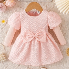 Bebis Flickor Elegant Sweet Puff Sleeve Princess Klänning Med Rosett För Fest Rosa