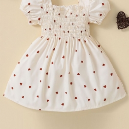 Bebis Flickor Heart Print Puffer Sleeve Dress Bebiskläder