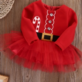 Bebis Flickor Jultryck Långärmad Prinsessklänning