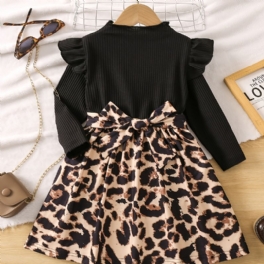 Bebis Flickor Långärmad Volang Klädsel Leopard Splicing Dress Barnkläder