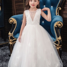 Bebis Flickor Solid Ärmlös Elegant Prinsessklänning Födelsedagsfestklänning