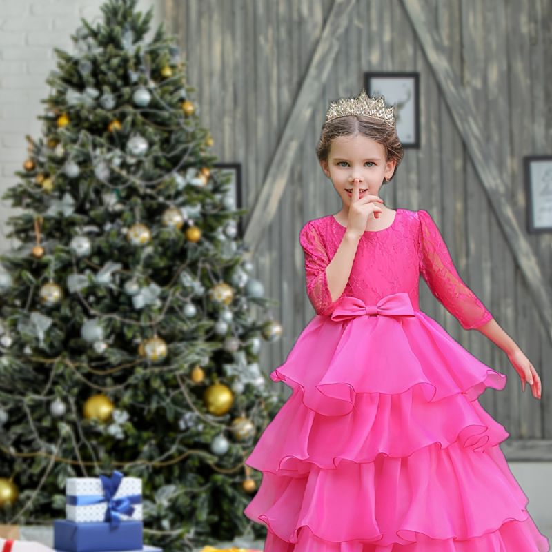 Bebisflickor Prinsessklänning Spets Tyllklänning Bröllopsblomma Flickor Till Julafton Födelsedagsfest Barnkläder
