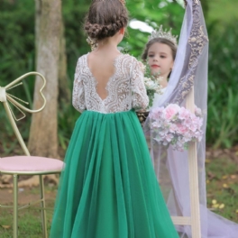 Bröllopsklänning I Spets För Flickor Broderad Blomma Prinsessan Sparkle Tyll Födelsedagsfestklänningar