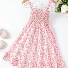 Cami-klänning För Flickor Med Blommönster Volangfållklänning Sommar Strand För Barn