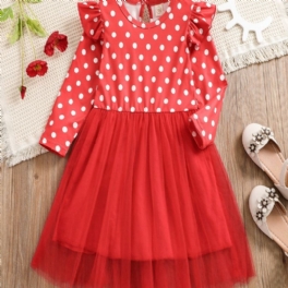 Christmas Flickor Polka Dot Long Sleeve Mesh Dress