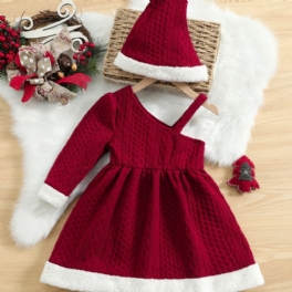 Christmas Price Cuts Flickor One Shoulder Winter Dress & 1st Hat