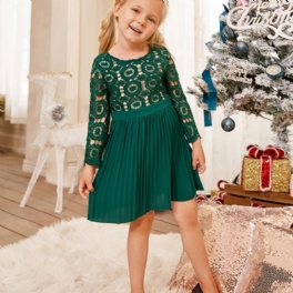 Flickklänning Hollow Out Spets Långärmad Klänning Holiday Party Dress Barnkläder