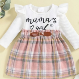 Flickklänningar För Barn Småbarn Flickor Långärmade Klänningar Solid Mama's Tryckt Volang Princess Dress Kläder