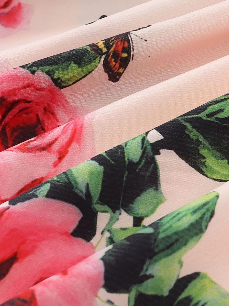 Flickor Casual Elegant Sömnad Klänning Rufsig Ribbad Rosett Blommönster För Fest