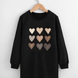 Flickor Heart Print Sweatshirt Klänning Långärmad Crew Neck Dress Barnkläder