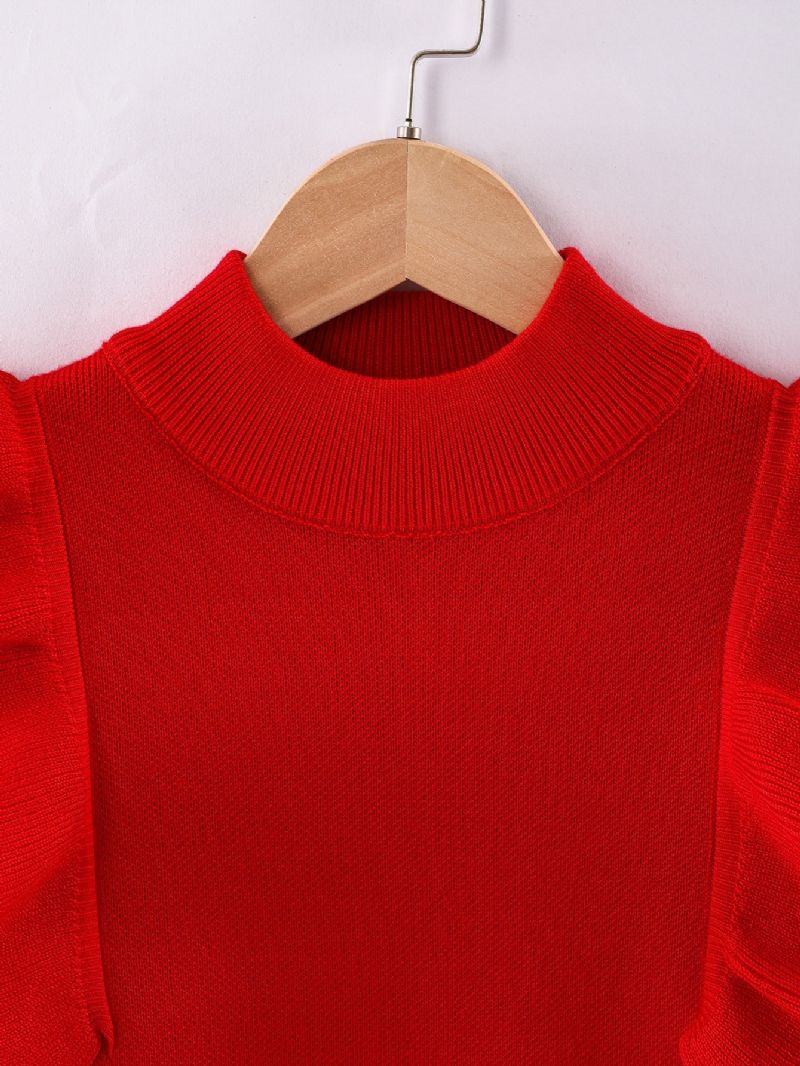 Flickor I Ullstickad Crew-neck Volang Långärmad Klänning