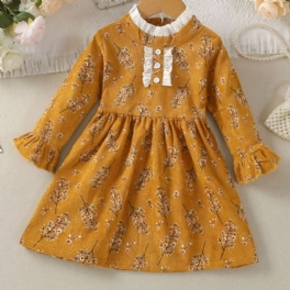 Flickor Långärmad Volangklänning Vintage Ditsy Blommig Klänning Barnkläder