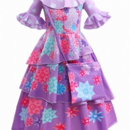 Flickor Lila Kostymer Födelsedagsdansfest Prinsessklänning Cosplay Halloween Dress Up Kostym Med Väska