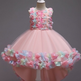 Flickor Mesh Flower Catwalk Princess Dress Barns Performance Kläder