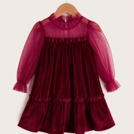 Flickor Mesh Velvet Dress For Fall Winter New Princess Christmas