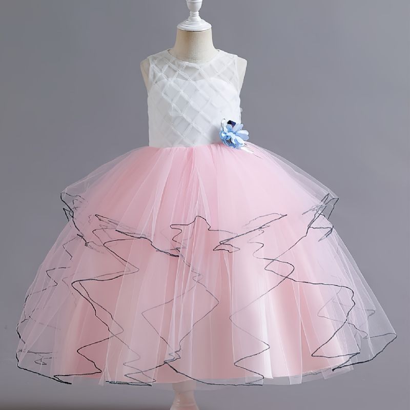 Flickor Pink Princess Dress Wedding Host Piano Performance