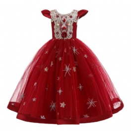 Flickor Princess Dress Mesh Blommönster Högtidlig Klänning För Festklänning Jul Födelsedag Kvällsfest Bröllop