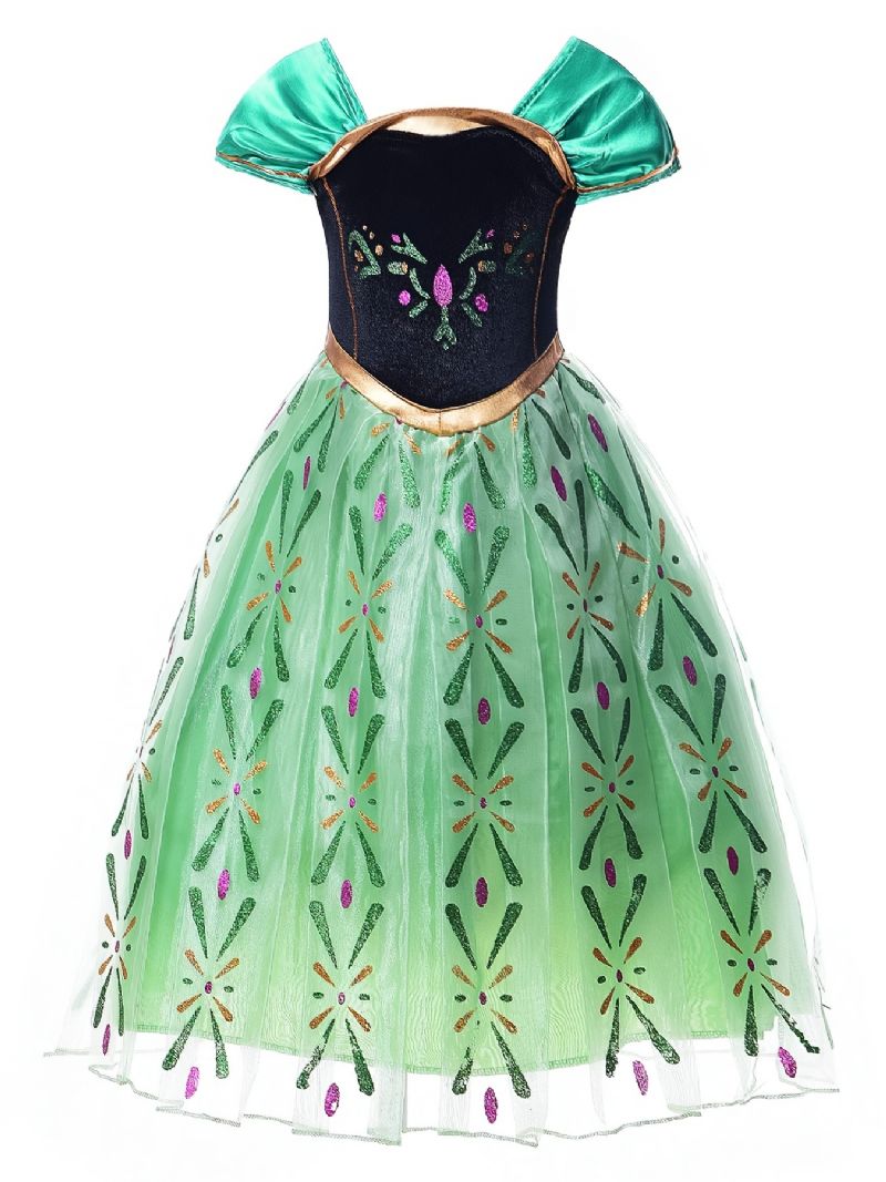 Flickor Princess Dress Paljetter Mesh Up Performance Klänning Cosplay Outfit För Afton Födelsedagsfest Barnkläder