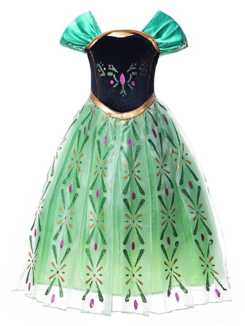 Flickor Princess Dress Paljetter Mesh Up Performance Klänning Cosplay Outfit För Afton Födelsedagsfest Barnkläder