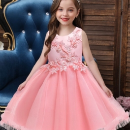 Flickor Princess Fluffy Mesh Broderade Eleganta Casual Klänningar