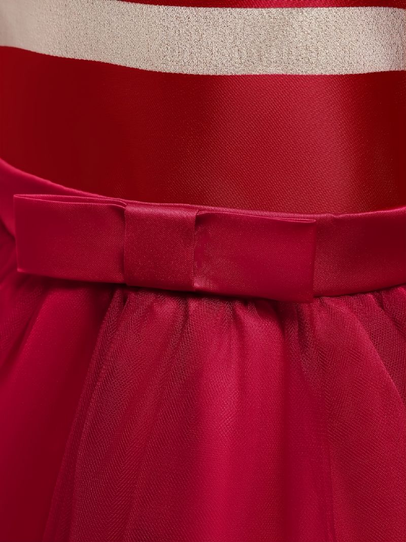 Flickor Princess Randig Klänning Långärmad Mesh Tutu Prestanda Bröllop Blomstertjejer Till Afton Födelsedagsfest Barnkläder