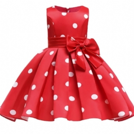 Flickor Prinsessklänning Ärmlös Plisserad Rosett Polka Dots Klänning Prestandaklänning Bröllopsblomma Till Afton Födelsedagsfest Barnkläder
