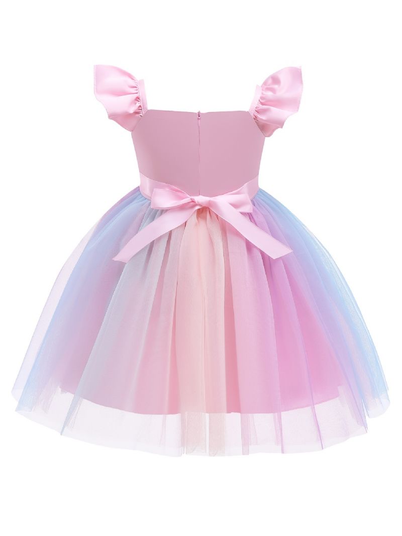Flickor Prinsessklänning Flugärm Rainbow Unicorn Mesh Tutu Klänning Prestandaklänning Bröllopsblomma För Afton Födelsedagsfest Barnkläder