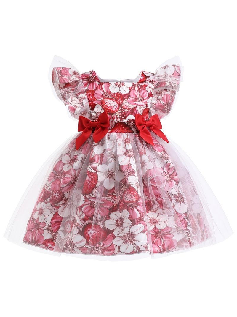 Flickor Prinsessklänning Kortärmad Blommor Tryck Mesh Tutu Klänning Prestandaklänning Bröllopsblomma Till Afton Födelsedagsfest Barnkläder