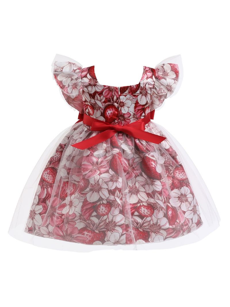 Flickor Prinsessklänning Kortärmad Blommor Tryck Mesh Tutu Klänning Prestandaklänning Bröllopsblomma Till Afton Födelsedagsfest Barnkläder