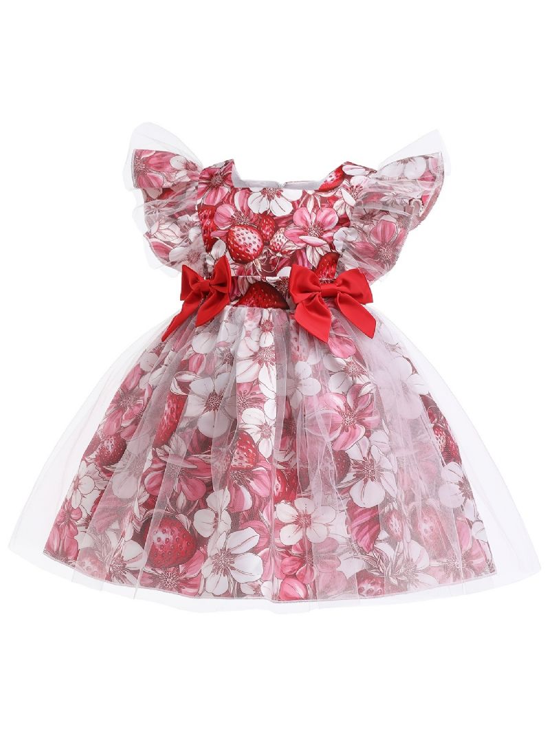 Flickor Prinsessklänning Kortärmad Blommor Tryck Mesh Tutu Klänning Prestandaklänning Bröllopsblomma Till Afton Födelsedagsfest Barnkläder