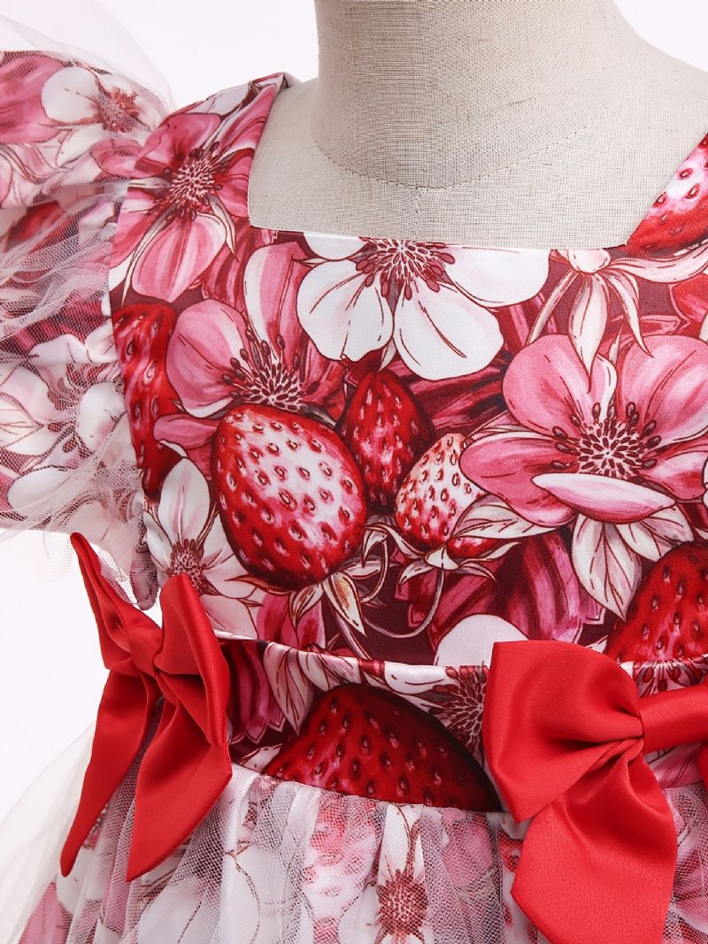 Flickor Prinsessklänning Kortärmad Blommor Tryck Mesh Tutu Klänning Prestandaklänning Bröllopsblomma Till Afton Födelsedagsfest Barnkläder