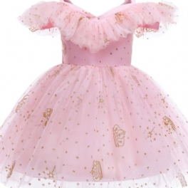 Flickor Prinsessklänning Kortärmad Krona Paljett Mesh Tutu Klänning Prestanda Bröllop Blomstertjejer Till Afton Födelsedagsfest Barnkläder