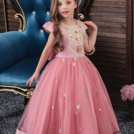 Flickor Prinsessklänning Kortärmad Mesh Tutu Klänning Prestandaklänning Bröllopsblomma För Afton Födelsedagsfest Barnkläder