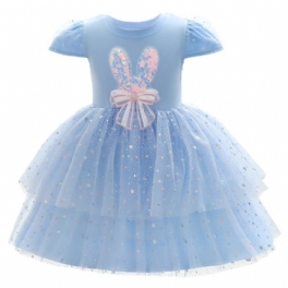 Flickor Prinsessklänning Kortärmad Paljett Kanin Mesh Tutu Klänning Prestandaklänning För Födelsedagsfest Barnkläder