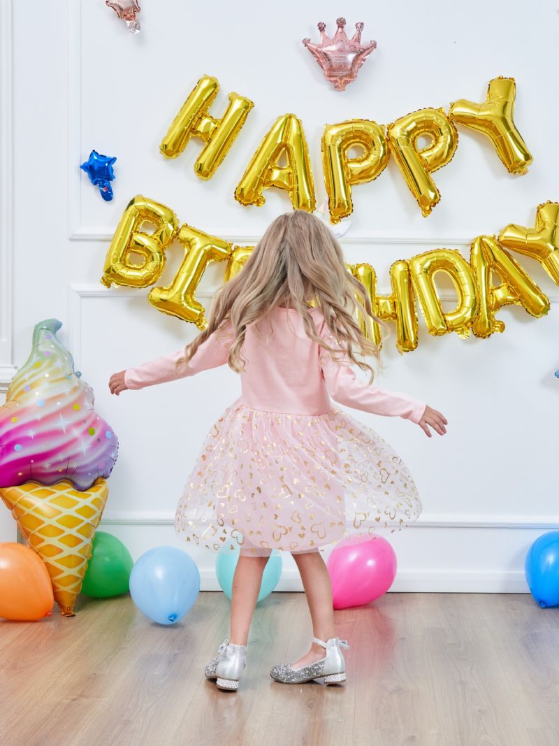 Flickor Prinsessklänning Unicorn Paljett Långärmad Höstklänning Barn Födelsedagsfest Bröllop Tyllklänning