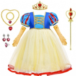 Flickor Snövit Klänning Kostym Prinsessan Smycken Handskar Kron- Och Prinsessstav Till Julaftonsfest Födelsedag Barnkläder