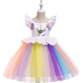 Flickor Söt Tecknad Elegant Prinsessklänning Cosplay-kostymer Med Enhörningstryck För Bröllopsfödelsedagsfest Formellt Tillfälle