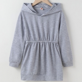 Flickor Solid Långärmad Hooded Casual Dress Barnkläder