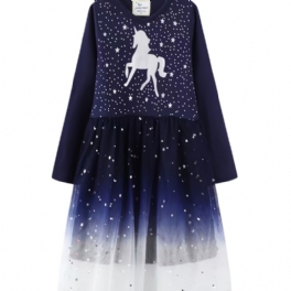 Flickor Unicorn Gradient Color Långärmad Prinsessklänning