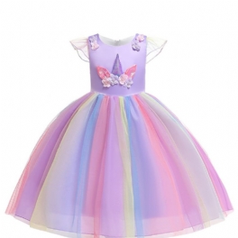 Flickor Unicorn Mesh Princess Dress Formell Festklänning Julklänning