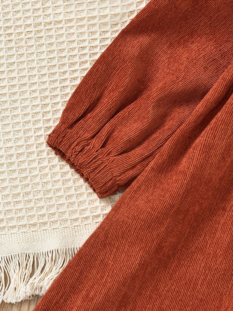 Flickor Vintage Blommor Broderad Corduroy Klänning Långärmad Rufsig Hals Prinsess För Höst Vinter