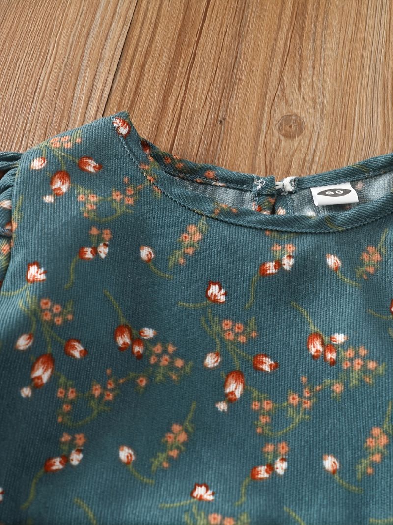 Flickor Volang Långärmad Klänning Med Blomtryck